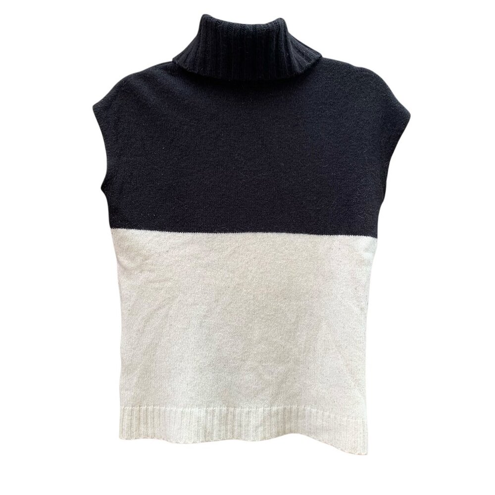 Ann Taylor Black & White Color Block Wool Sleeveless Turtleneck Sweater Medium